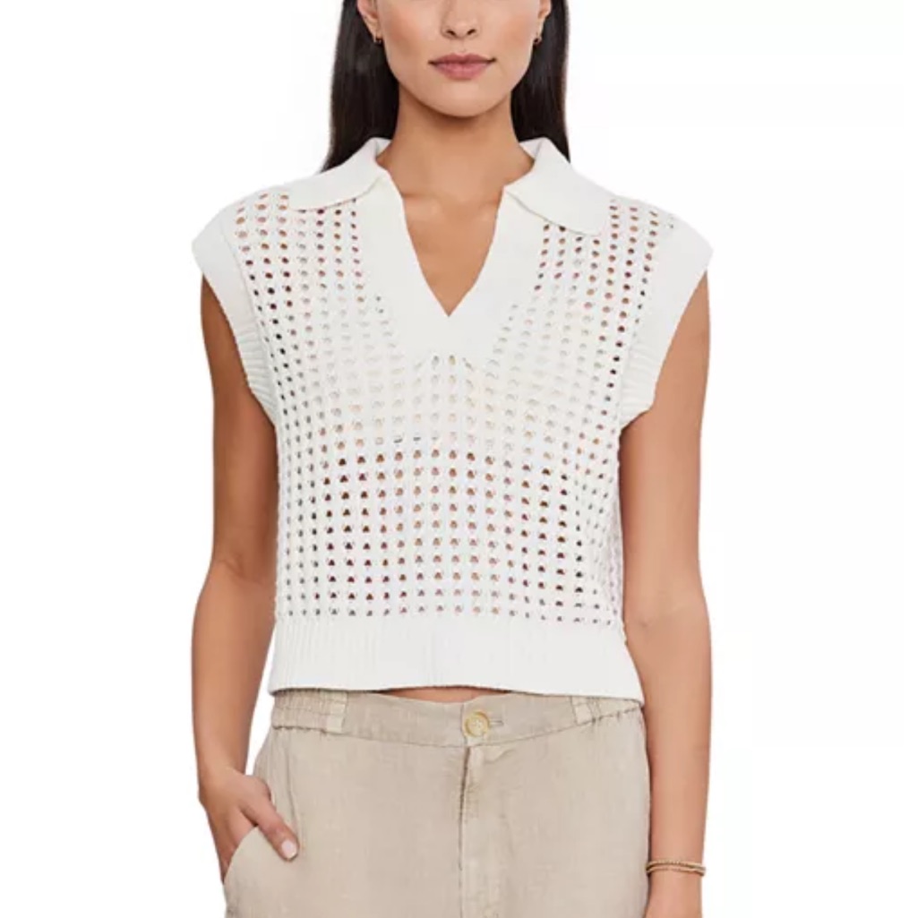 Velvet By Graham & Spencer Taye Open Knit Sweater Vest | Cream | Size Small
